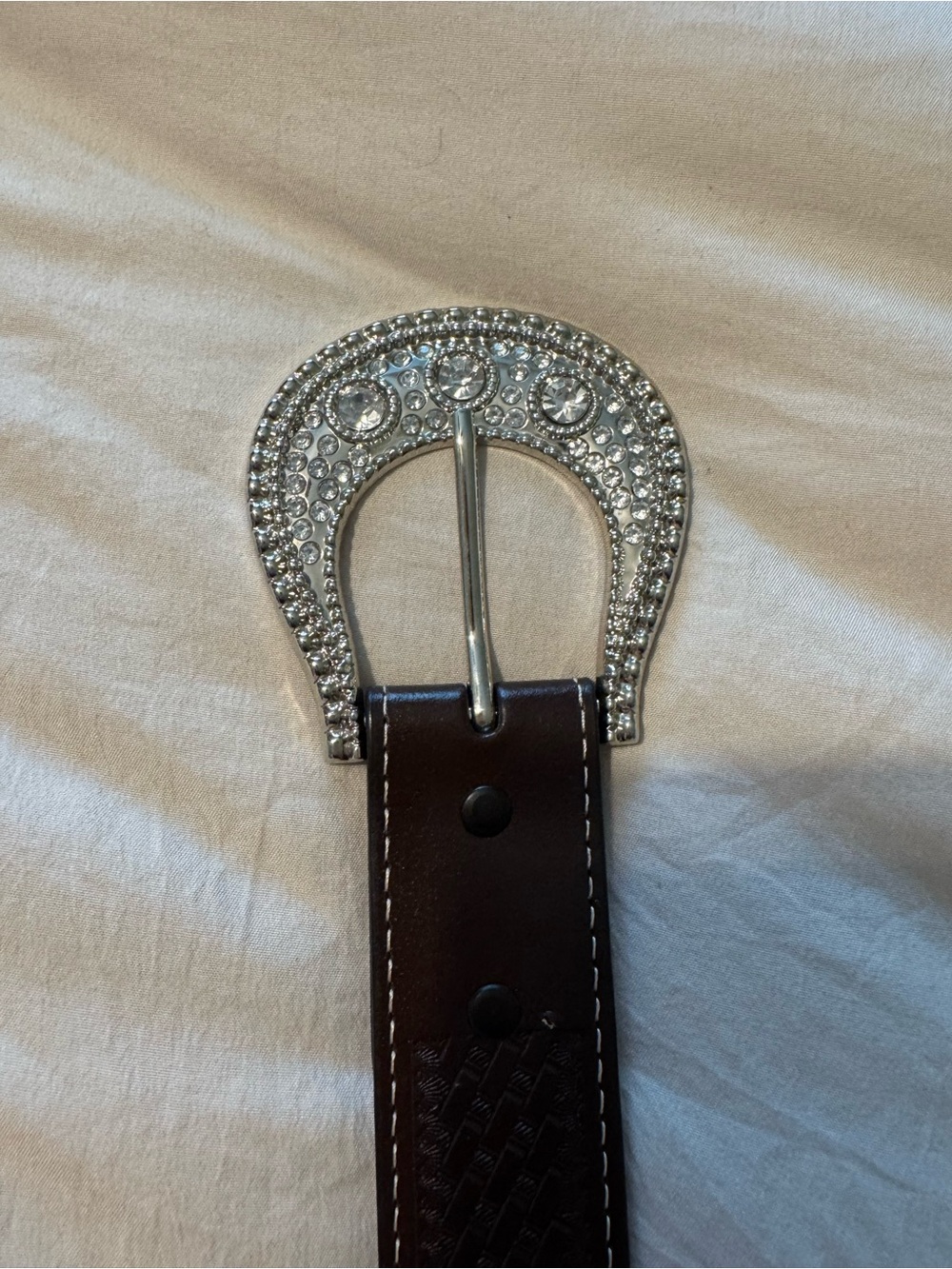 Women’s Brown Belt with Silver Crystal Buckle